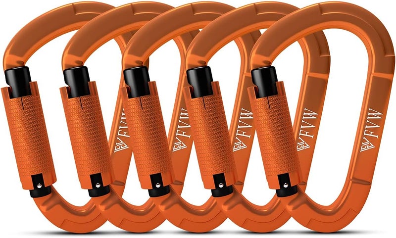 FVW Auto Locking Rock Climbing Carabiner Clips,Professional 25KN (5620 lbs) Heavy Duty Caribeaners for Rappelling Swing Rescue & Gym etc, Large D-Shaped Carabiners - Image 1